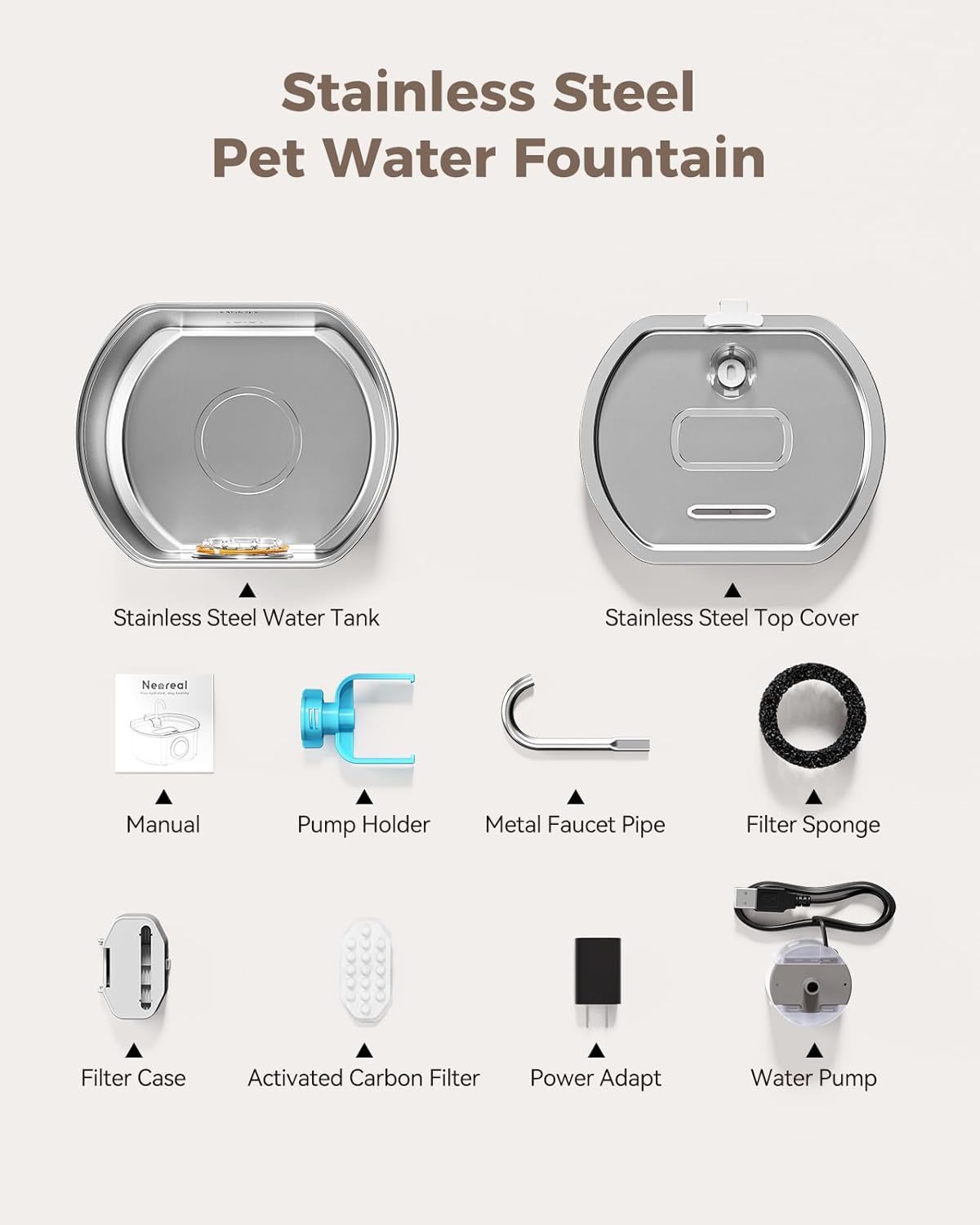PurrFlow Stainless Steel Pet Fountain – Ultra-Quiet, BPA-Free, and Perfectly Filtered for Cats & Small Dogs