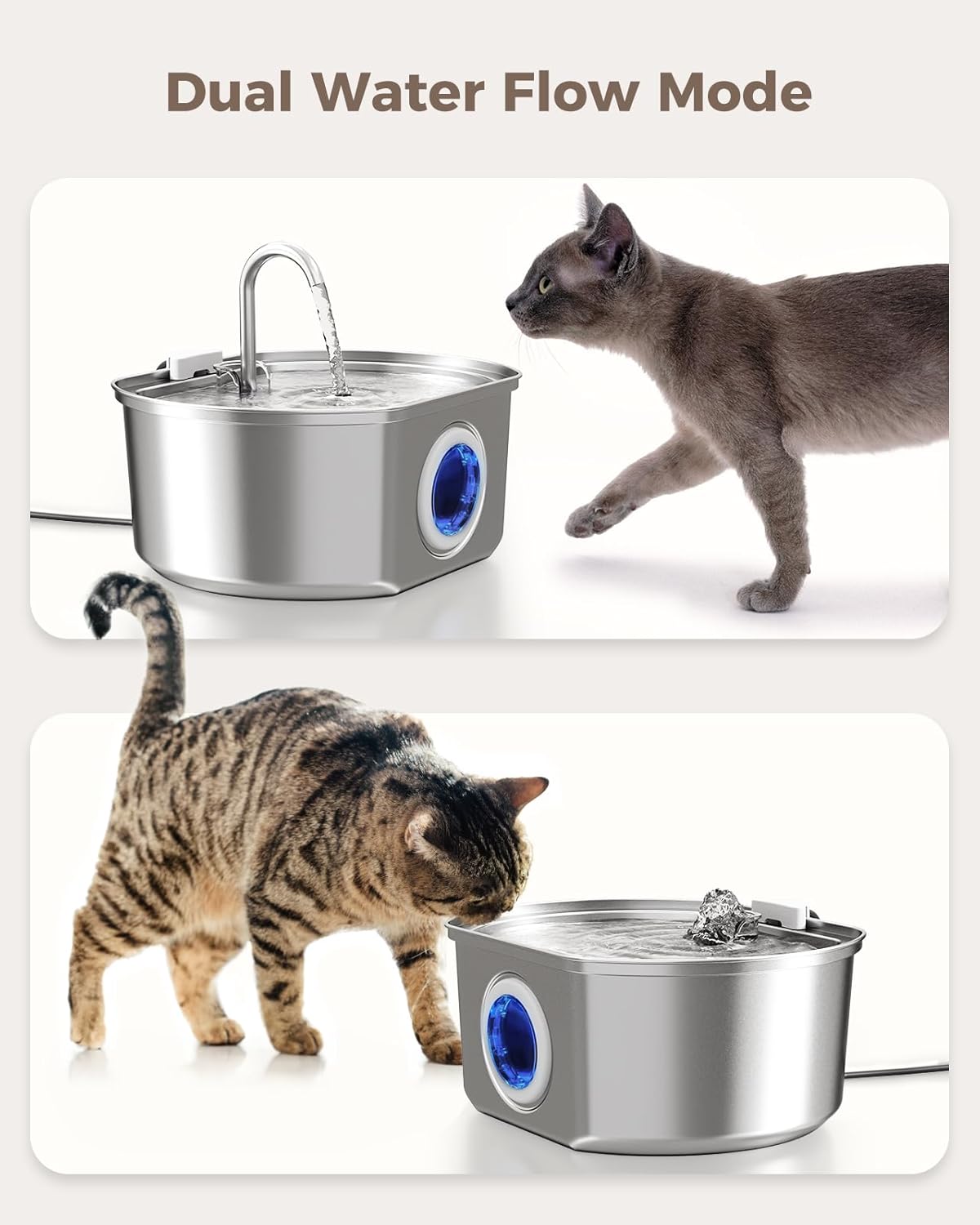 PurrFlow Stainless Steel Pet Fountain – Ultra-Quiet, BPA-Free, and Perfectly Filtered for Cats & Small Dogs