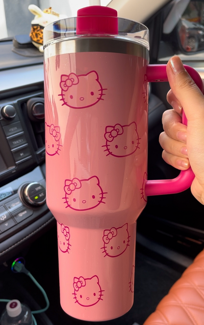 🚗🎀 Hello Kitty Insulated Tumbler – 40oz Travel Cup with Handle & Straw 🌸✨