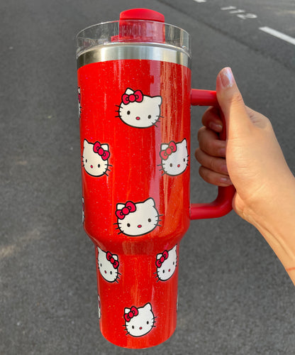 🚗🎀 Hello Kitty Insulated Tumbler – 40oz Travel Cup with Handle & Straw 🌸✨