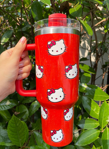 🚗🎀 Hello Kitty Insulated Tumbler – 40oz Travel Cup with Handle & Straw 🌸✨